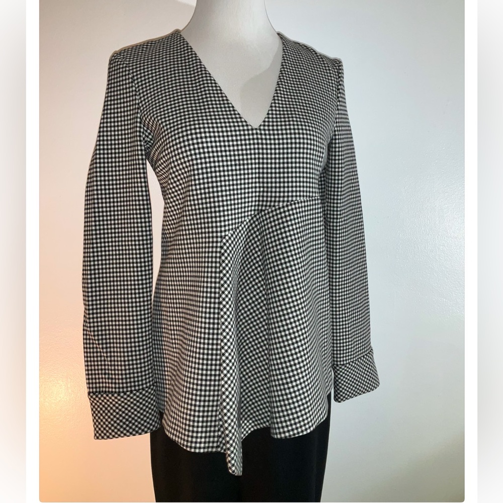 Zara Black and White Asymmetrical Long Sleeve Blouse